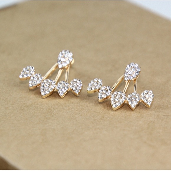 Water Drop Crystal Flower Double Stud Earrings - Picture 5 of 6